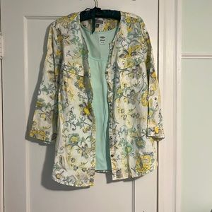 Linen button down top, flower print